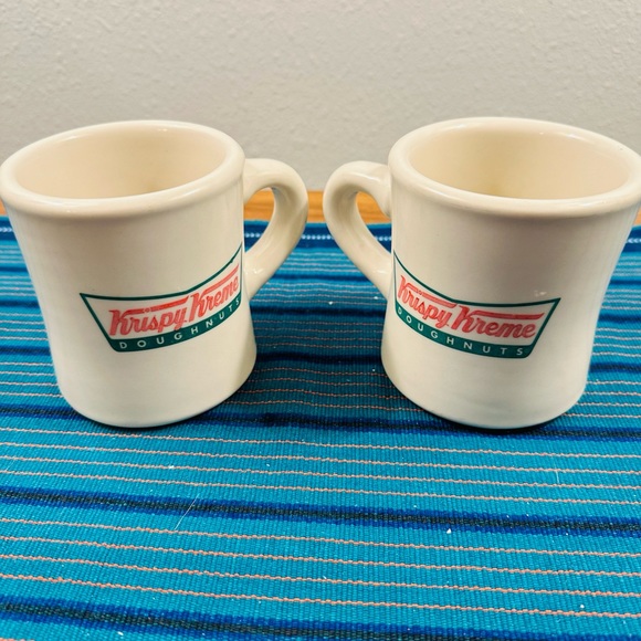 Set of 2 KRISPY KREME Doughnuts MUGS Collectible Restaurant Heavy Quality Logo - Picture 2 of 5